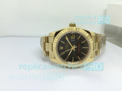 Replica Rolex Datejust Black Dial Gold Case Watch